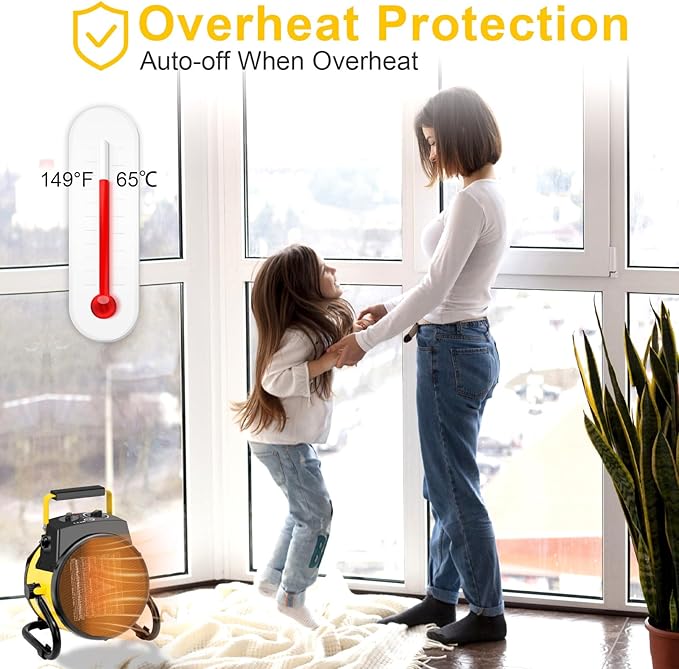1500W Portable Garage Heater, Electric Outdoor Heater with Fast Heating & Overheat Protection, Patio and Greenhouse Space Heater for Indoor or Outdoor Use（Gold）