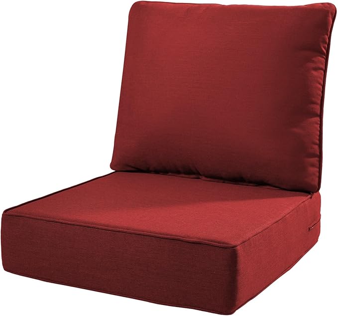 6" Thick Outdoor Cushions 22x24x6, 1-Set Deep Seat Patio Cushions with Removable Cover, Waterproof & Fade Resistant Replacement for Wicker Chair, Loveseat, Sofa - Red