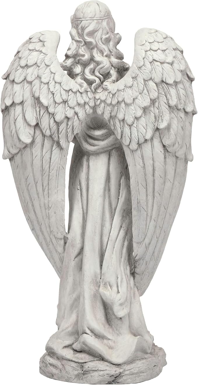 Alpine Corporation 31" Tall Indoor/Outdoor Angel Statue Yard Art Decoration, Light Gray