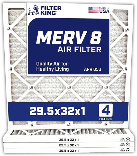 Filter King 29.5x32x1 Air Filter | 4-PACK | MERV 8 HVAC Pleated A/C Furnace Filters | MADE IN USA | Actual Size: 29.5 x 32 x .75"