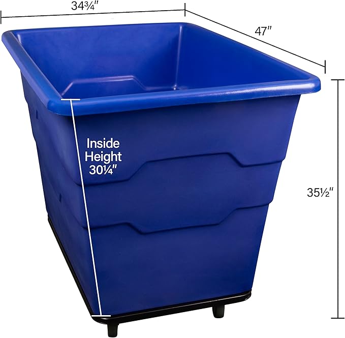 Commercial 16 Bushel Utility Cart with Steel Base, Poly Box Basket Truck, Laundry Cart, and Rolling Trash Bin, 47-Inch x 34.75-Inch x 35.5-Inch, 1000 Pound Weight Capacity, Black