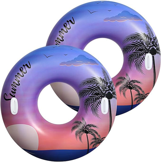 HeySplash Pool Tubes for Adult, 2 Packs 42 Inch Large Floats Tube Rafts with Handles, Inflatable Swimming Ring Lounge, Hawaii Fun Swim Floaties River Pool Beach Lake Party Decoration, Purple Sunset