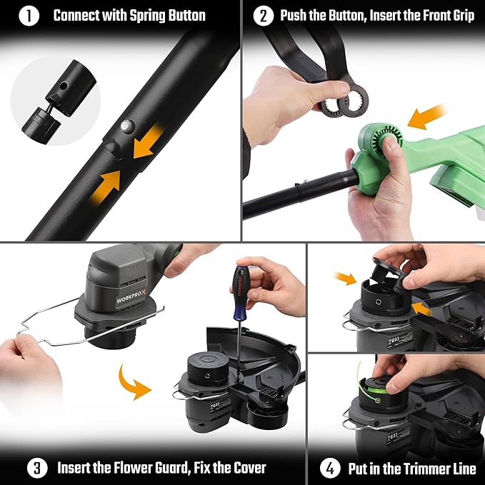 WORKPROX 12inch 20V String Trimmer, 4.0Ah Li-Ion Battery Powered Grass Cutter with Auto Line Feed, 2 in 1 Lawn Edger and Weed Trimmer with 2Pcs Grass Trimmer Spool Line