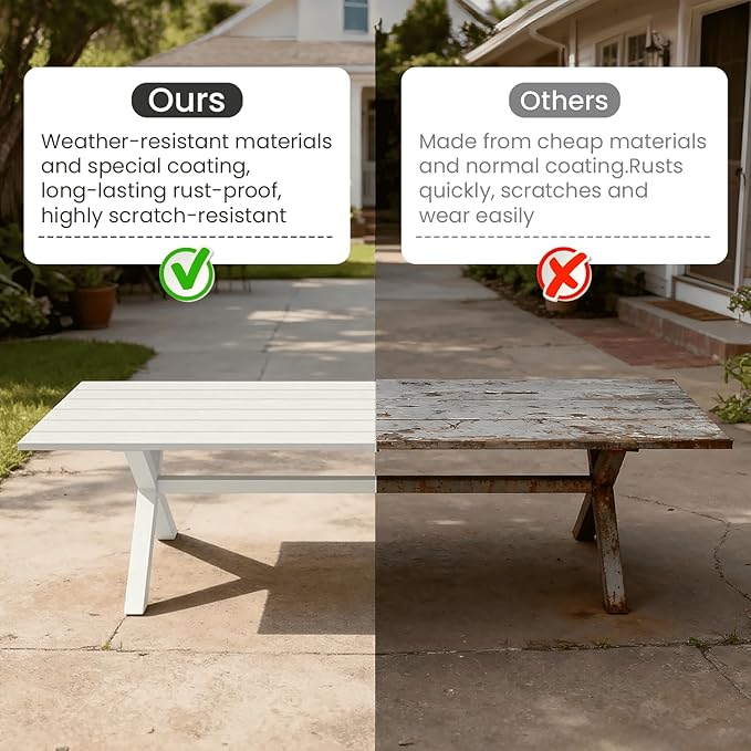 Aeeiua 63" x 38" Outdoor Dining Table, Rectangle Patio Table with Slatted Tabletop for Backyard, Garden, Deck, Poolside