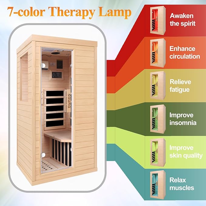 Far Infrared Sauna Room for Home Use - 1350W Natural Hemlock Indoor Personal Wooden Personal Dry Sauna with Rapid Heating, Perfect for Athletes, Busy Professionals & Arthritis Sufferers