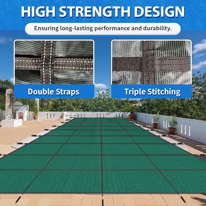 iCOVER Inground Pool Safety Cover, 20x40ft Rectangle Winter Safety Pool Cover for Inground Swimming Pools, Winter Pool Cover, Pool Covers for Inground Pools, Triple Stitched for High Strength, Green