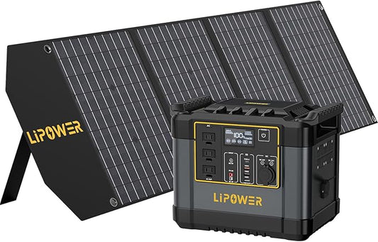 Lipower Solar Generator for Camping with 100W Solar Panel, 1075Wh Power Station Portable, 1200W 3*AC Outlets(2000W peak), 60W USB-C Output, Power Supply for Home Use, Emergency, RV