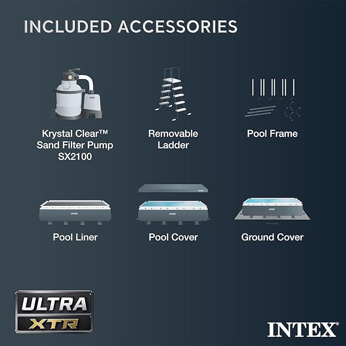INTEX 26363EH Ultra XTR Deluxe Rectangular Above Ground Swimming Pool Set: 24ft x 12ft x 52in – Includes 2100 GPH Sand Filter Pump – Easy Assembly