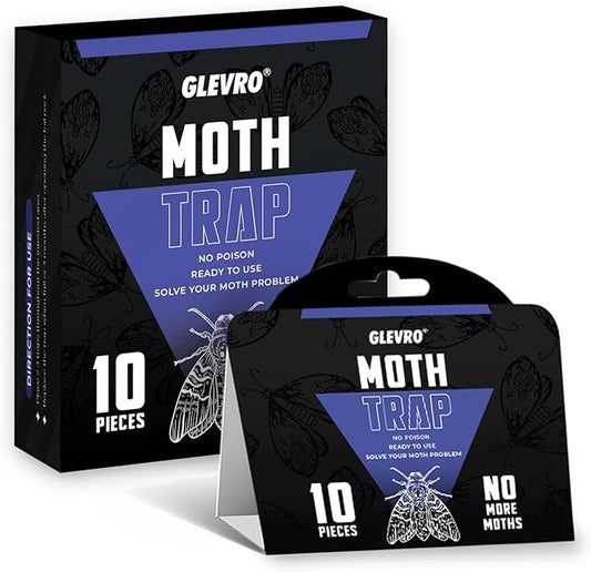Glevro® Pantry Moth Traps for House Indoor 10 Pack – Extra Sticky Glue Trap for Kitchen and Food Storage – Seed Grain Flour Pheromone Traps for Pantry Moths