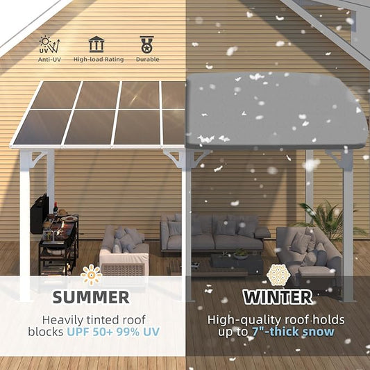 AECOJOY 14' x 8' White Gazebo Outdoor Pergola for Patio, Hard Top Lean to 8x14 Gazebo Shelter Pergolas and Gazebos Clearance with Patio Roof, Large Wall-Mounted Heavy Duty Awnings for Backyard