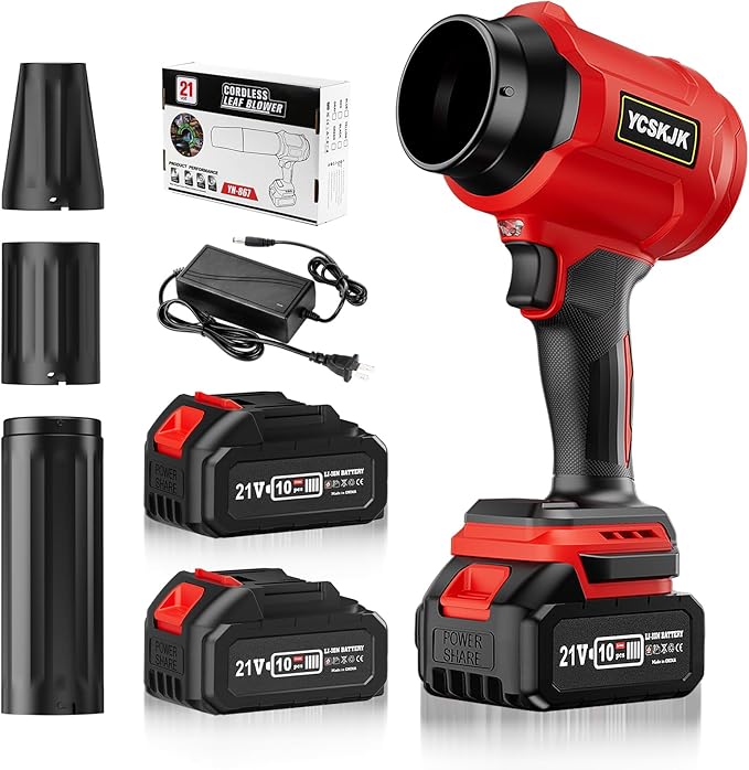 Cordless Leaf Blower, Leaf Blower Cordless with Battery and Charger, Portable Lightweight Handheld Blower, Extended Nozzle, Turbo Jet Blower for Lawn Care, Patio Cleaning, Leaves, Dust (Red)