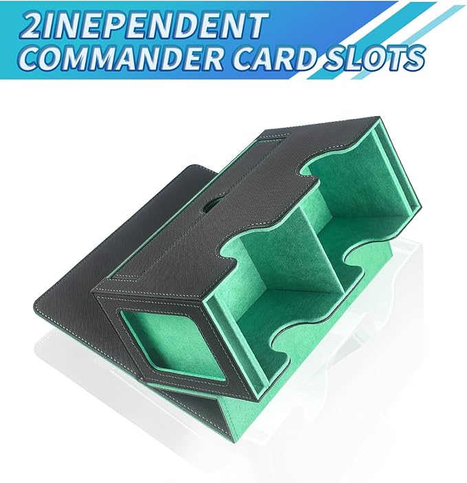 MTG Deck Box with 2 Commander Display,Commder Deck Box Fits 310+ Cards，with Dice Tray,Leather Magnetic,Fits for TCG CCG Magic Cards (Black Green)