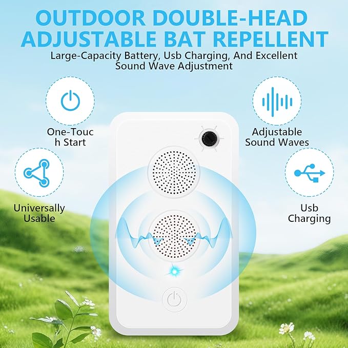 2025 4 PCS Ultrasonic Bat Repellent - Keep Bats Away from Attic, Porch & House | Rechargeable Bat Deterrent for Indoor & Outdoor Use | Safe for Humans and Pets