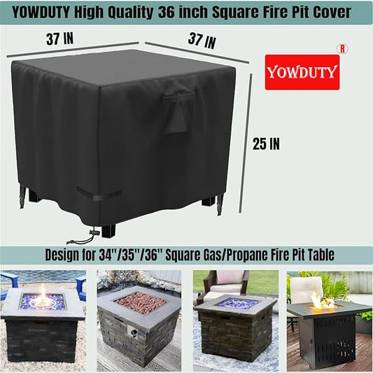 Propane Fire Pit Cover Square 36x36x25 Inch, Waterproof Heavy Duty 600D Patio Gas Fire Table Cover 36 Inch, Fit 34/35/36 Inch Firepit Table, All-weather Protection For Outdoor Fireplace
