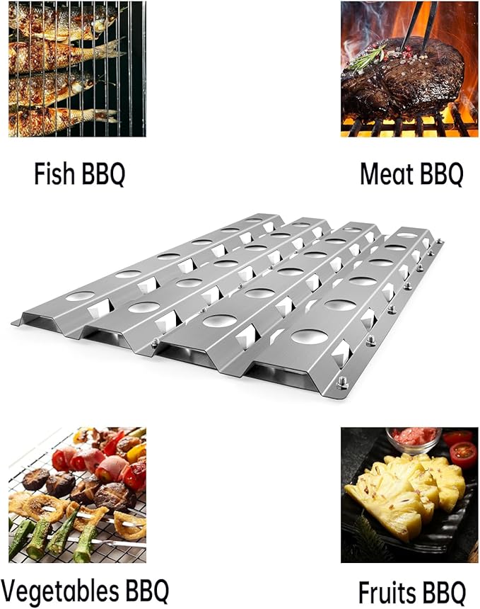 Kalomo 17.8125" Grill Heat Plates Grill Briquette Tray for Alfresco Grill ALX2-30C, ALX2-42C, ALX2-42RFG, ALX2-56, ALX2-56BFG, Stainless Steel BBQ Heat Shield Flame Tamer with 48 Ceramic Briquettes