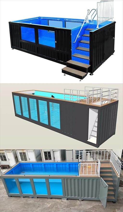20ft/40ft Outdoor Swimming Pool Large Above-Ground Backyard Pool Luxury Prefab Container Swimming Pools for Family Leisure, Home Entertainment and Daily Garden Relaxation