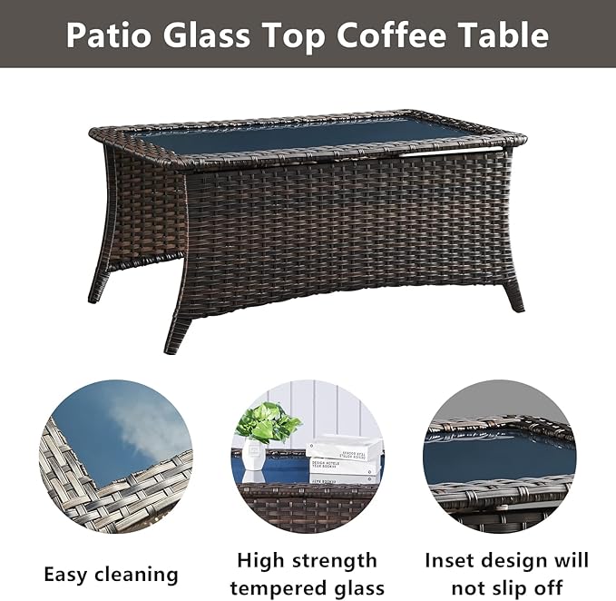 Belord Wicker Patio Furniture Sets - 13 Piece Outdoor Rattan Furniture Conversation Sets with 4 Swivel Rocker Chairs, 2 Rattan Sofas, Wicker Ottomans and Coffee Table, Brown/Grey