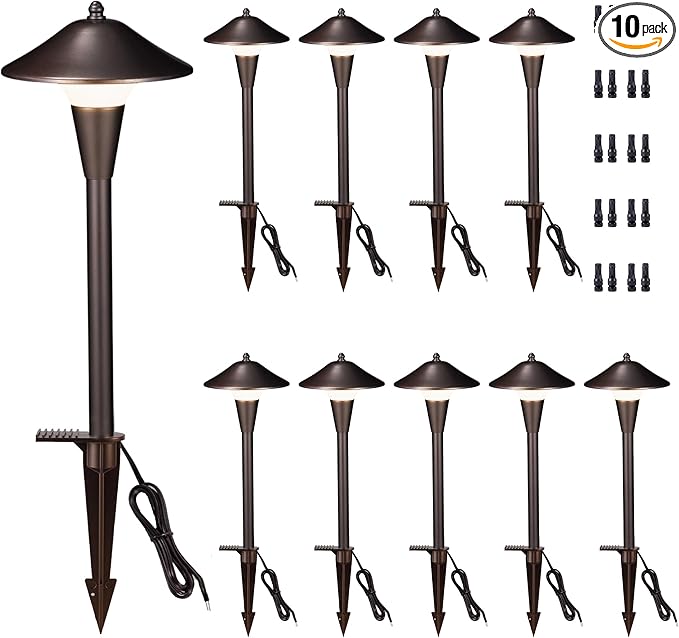 Varmtalys Outdoor Low Voltage Pathway Light - 5CCT Adjustable Walkway Lights LED, 12V Landscaping Pathlights, Mushroom Shape Driveway Lighting Waterproof IP65 ORB Aluminum for Sidewalk Lawn (10 Pack)