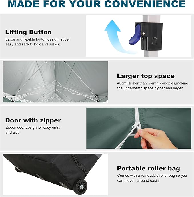 HOTEEL 10x30 Pop Up Canopy with 8 Sidewalls, Easy Setup Party Tent with Weight Bags, Wheeled Bag, Waterproof Event Shelter with Extra Roof Height for Backyard, Wedding (Green Gray)