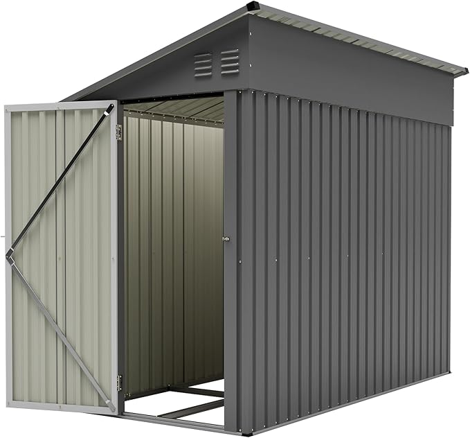 4×8 FT Lean to Metal Shed,Outdoor Heavy-Duty Storage Shed with Floor Base,All Weather Waterproof Garden Tool House W/Lockable Door&2 Air Vents,Reversible Door Design,for Backyard,Patio,Lawn,Gray