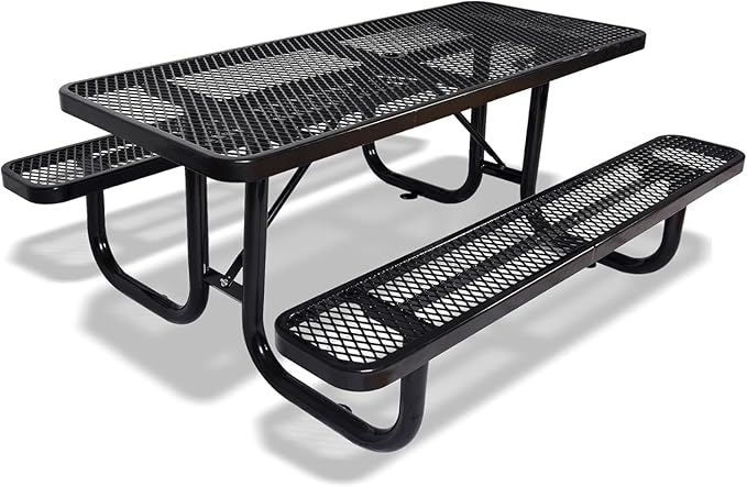 Rueekfil 72" Thermoplastic Picnic Table with Umbrella Hole up to 1.5", Heavy Duty Commercial Picnic Table for Outdoor, Family & Party Ready for School Camping, Rectangular, Blue