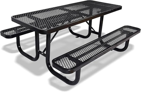 Rueekfil 72" Thermoplastic Picnic Table with Umbrella Hole up to 1.5", Heavy Duty Commercial Picnic Table for Outdoor, Family & Party Ready for School Camping, Rectangular, Blue