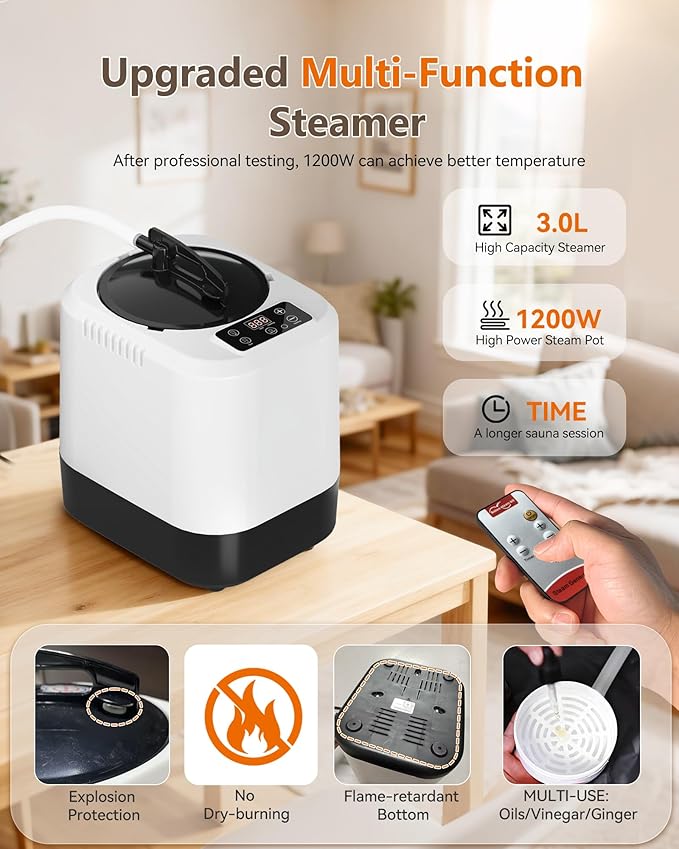 Portable Infrared Sauna Box for Home with 3L 1200W Steamer, Big Folding Chair, 99 Mins Timer, 9 Levels, Steam Sauna Tent with 660nm + 850nm Red Light Therapy, for Home Spa Detoxification