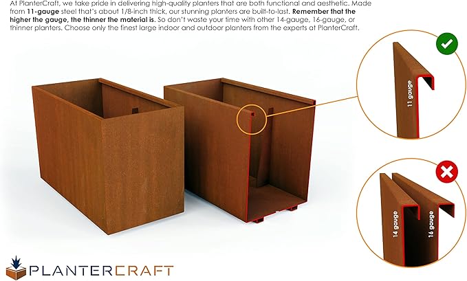 Plantercraft Large Round Planters for Outdoor Plants 20x20 Inch | Corten Steel Planter for a Modern Statement Piece | Heavy Duty Large Outdoor Planters for Patio, Deck, and Garden
