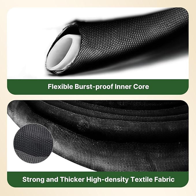 Lightweight Flat Garden Hose 50ft, 800D Woven Water Hose with 3/4” Aluminum-Copper Fittings with 2 Rubber Washers, 580 PSI Burst Pressure, Flexible Kink-Free Hose for Outdoor, Lawn & Yard