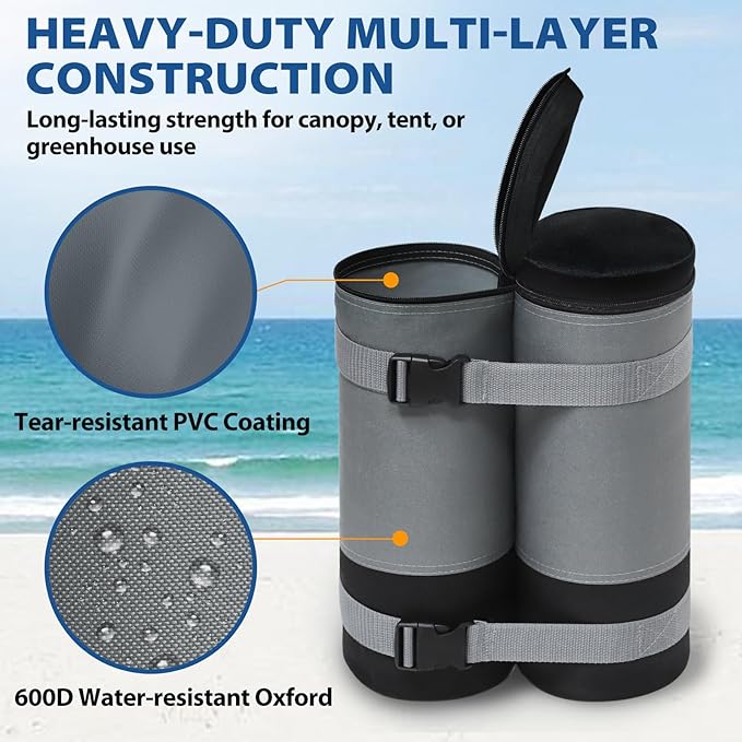 EAGLE PEAK Extra Large Weight Bags for Canopy Tent 270 lbs Leg Weights Heavy Duty Sandbags for Pop Up Canopy Gazebos Beach Tent Umbrella Greenhouse Set of 6, Gray