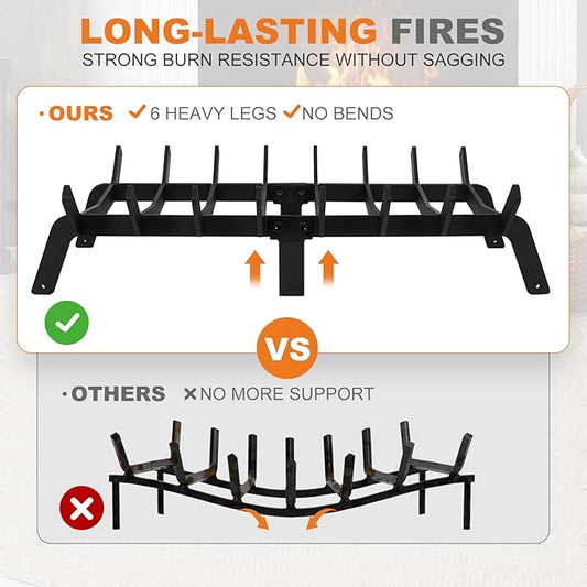 Fireplace Grates 24 Inch - Heavy Duty Steel Fireplace Rack | Fireplace Log Holder for Indoor & Outdoor | Fire Place Grate| Fireplace Racks for Inside Fireplace| Large Firewood Grate| Easy Assembly