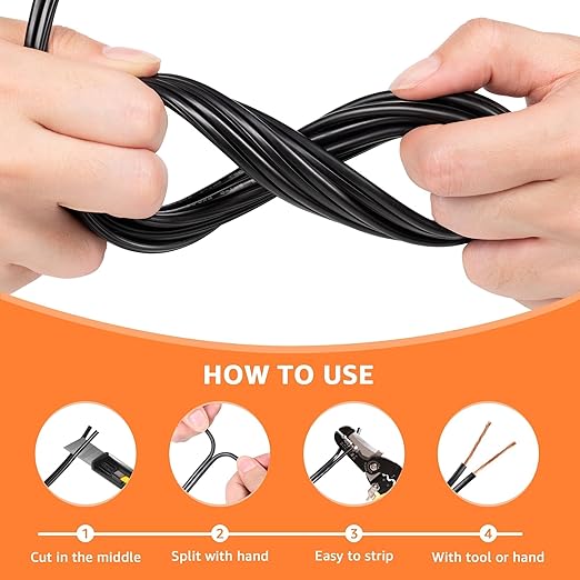SUNVIE 100FT 16/2 Low Voltage Landscape Wire, 16 Gauge Low Voltage Stranded Copper Wire, 16 AWG 2 Conductor Electric Wire Direct Burial Lamp Wire for Landscape Lighting Wire, ETL Listed, Black