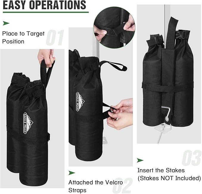 EAGLE PEAK Canopy Weight Bags 4-Pack, Heavy Duty Sand Bags for Pop Up Canopy Tent, Gazebo, and Greenhouse (Sand Not Included)