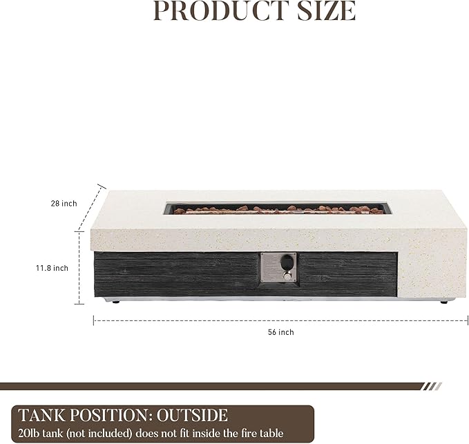 COSIEST 56" Outdoor Propane Fire Pit Table Rectangle Gas Fire Pit Table with Concrete & Wood Grain Design, 50000BTU Electronic Ignition Fire Tables for Patio, Backyard, Garden Heating