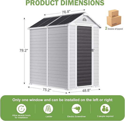 HUSFU 6x4 FT Outdoor Storage Shed with Floor and Lockable Door,Waterproof Resin Tool Shed for Garden, Backyard, Patio,Perfect to Store Patio Furniture,Light Grey