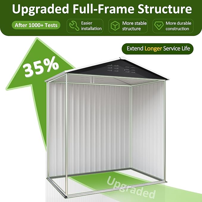 6x4 FT Outdoor Storage Shed, Metal Garden Tool Shed with Updated Frame Structure, Lockable Doors and Windows, Ideal for Backyard Garden Patio Lawn, Grey