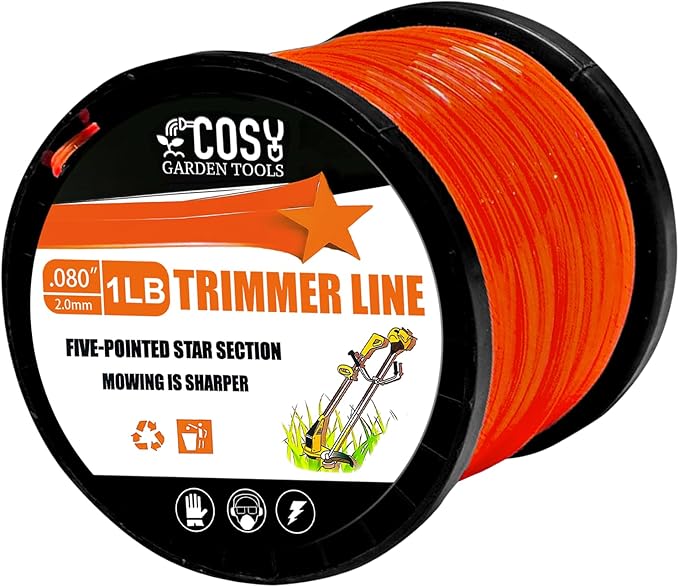 COSY GARDEN TOOLS String Trimmer Line, Commercial Grade Orange Pentagon Weed Eater String, Premium Nylon Universal 0.080" Diameter x 1LB, by 525 Foot