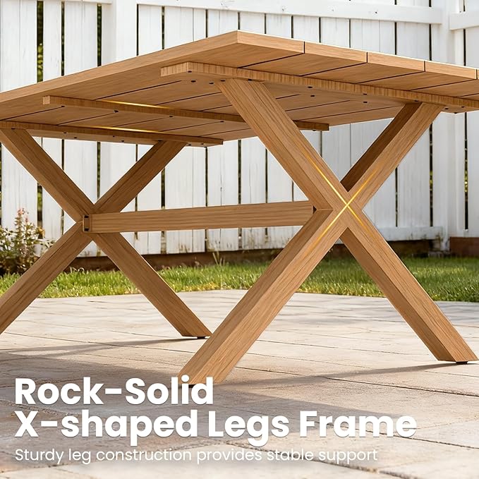 Aeeiua 63" x 38" Outdoor Dining Table, Rectangle Patio Table with Slatted Tabletop for Backyard, Garden, Deck, Poolside