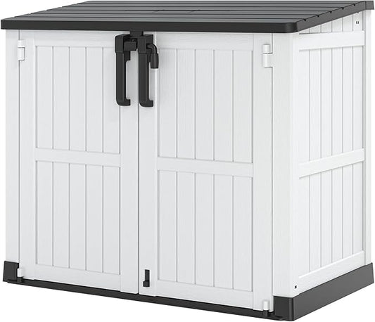 36 Cu Ft Resin Outdoor Storage Shed, Weatherproof Horizontal Outdoor Storage Cabinet with Dual Lock Door for Backyard, Patio, Garage, Garden(White)