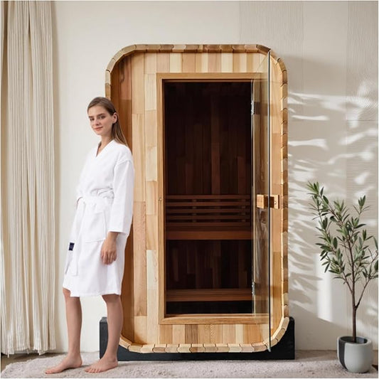 ZONEMEL Outdoor Steam Sauna for 2 Person, Canadian Red Cedar Sauna Room with 4.5KW Harvia Heater, 8mm Tempered Glass, Floor Kit, 220V (0-195 °F)
