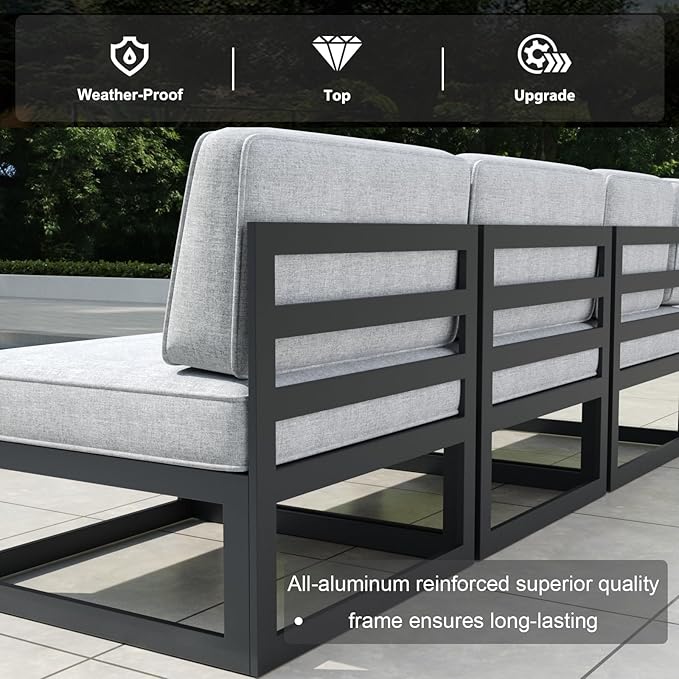 11 Pieces Aluminum Patio Furniture Set with Coffee Table, Metal Outdoor Conversation Sofa Set with Seating Cushions