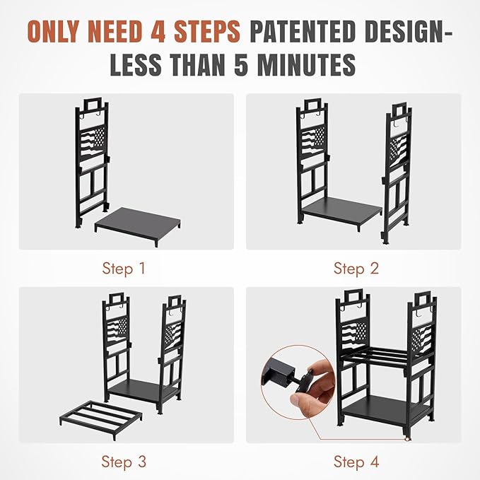 INNO STAGE Firewood Rack Fireplce Firepit Tools Set Double Layer Iron Wood Log Holder for Fire Place Outdoor Indoor Accessories-Brush, Shovel, Tong, Hook