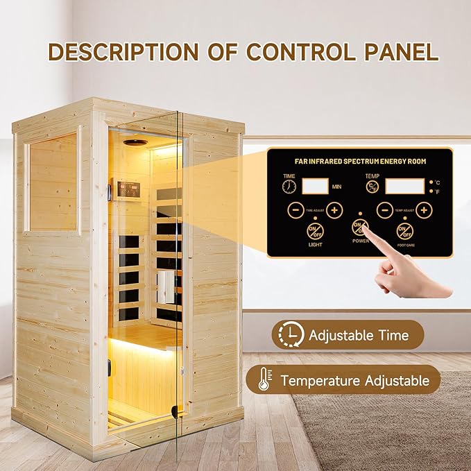 RIGO Sauna Infrared Far Infrared Sauna for Home 1 Person Sauna with Spruce Wood Dry Sauna for Home Sauna Room Low EMF Indoor Sauna for One Person in Home Sauna 900W with Speakers