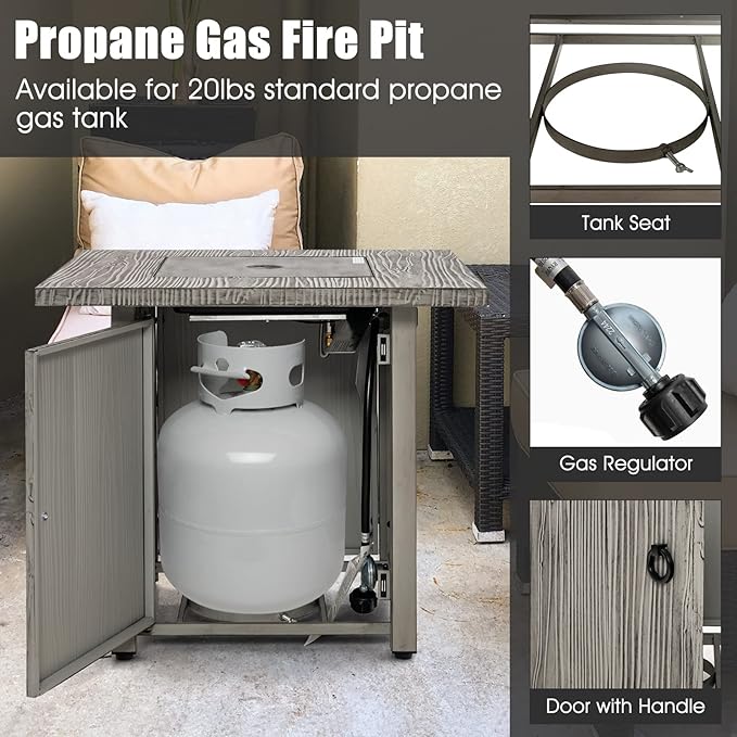 Giantex 28” Patio Fire Pit Table - 2-in-1 40,000 BTU Gas Square Fire Table with Lid & Lava Rocks, Metal Frame, PVC Protective Cover, CSA Certificated Propane Fire Pits for Outside, Poolside, Backyard
