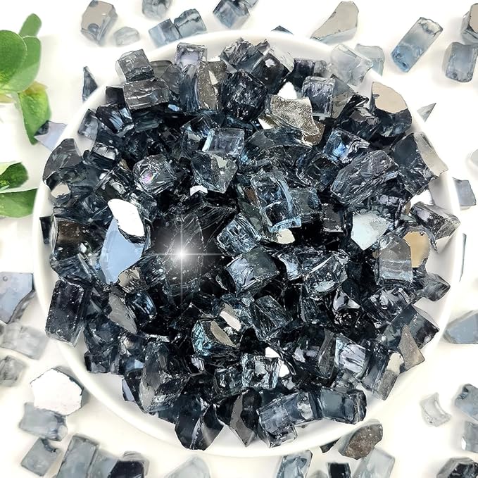 Fire Glass for Propane Fire Pit, 1/2 Inch High Reflective Fireplace Glass Rocks for Fire Pit Table, 20 lbs Fire Pit Glass Rocks for Outdoor Fire Table and Landscaping, Black Reflective