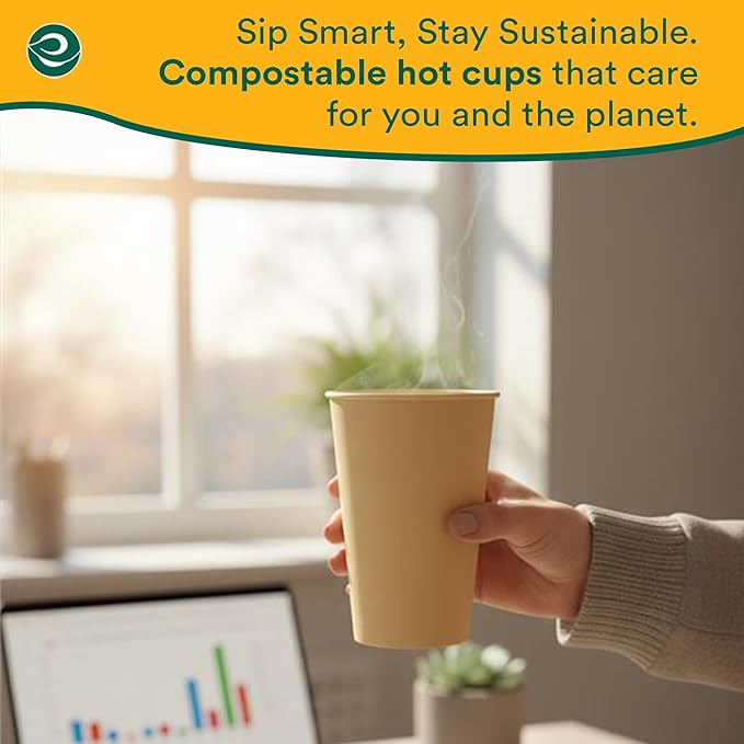 ECO SOUL 100% Compostable Plant-Based 16oz Hot Cups | (25 Count, 16 oz Hot Cups) | Disposable Bagasse Paper Cups | Eco-friendly Cups | Sturdy, Microwave & Oven Safe