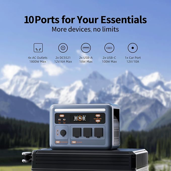 OSCAL 1800W Solar Power Station PowerMax 1800SE with 400W Solar panels, 1024Wh Expandable LiFePO4 Battery Generator with 3×1800W AC Outlets (3600W Peak), 800W AC Charging & 800W Solar Charging, APP