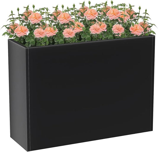 Metal Large Planter Box 30" L x 12" W x 24" H, Heavy Duty Tall Rectangle Outdoor Planter Box with Removable Insert Shelves for Porch, Garden, Patio, Yard (Black)