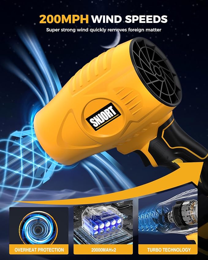 Leaf Blower Cordless with Battery and Charger, 980,000 RPM, Extended Nozzle, Lightweight Handheld,Blower for Patio Cleaning,Leaves and Dust,Birthday Gifts for Men Dad Husband(Lemon Yellow)