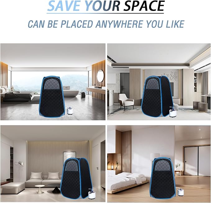 Foldable Portable Steam Sauna, Personal Sauna Tent for Home SPA with 1000w 2.2L Steamer, Folding Chair, Remote Control, Black